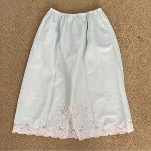 Vintage Sara Beth Women's Small Slip Skirt Baby Blue White Lace Embroidered